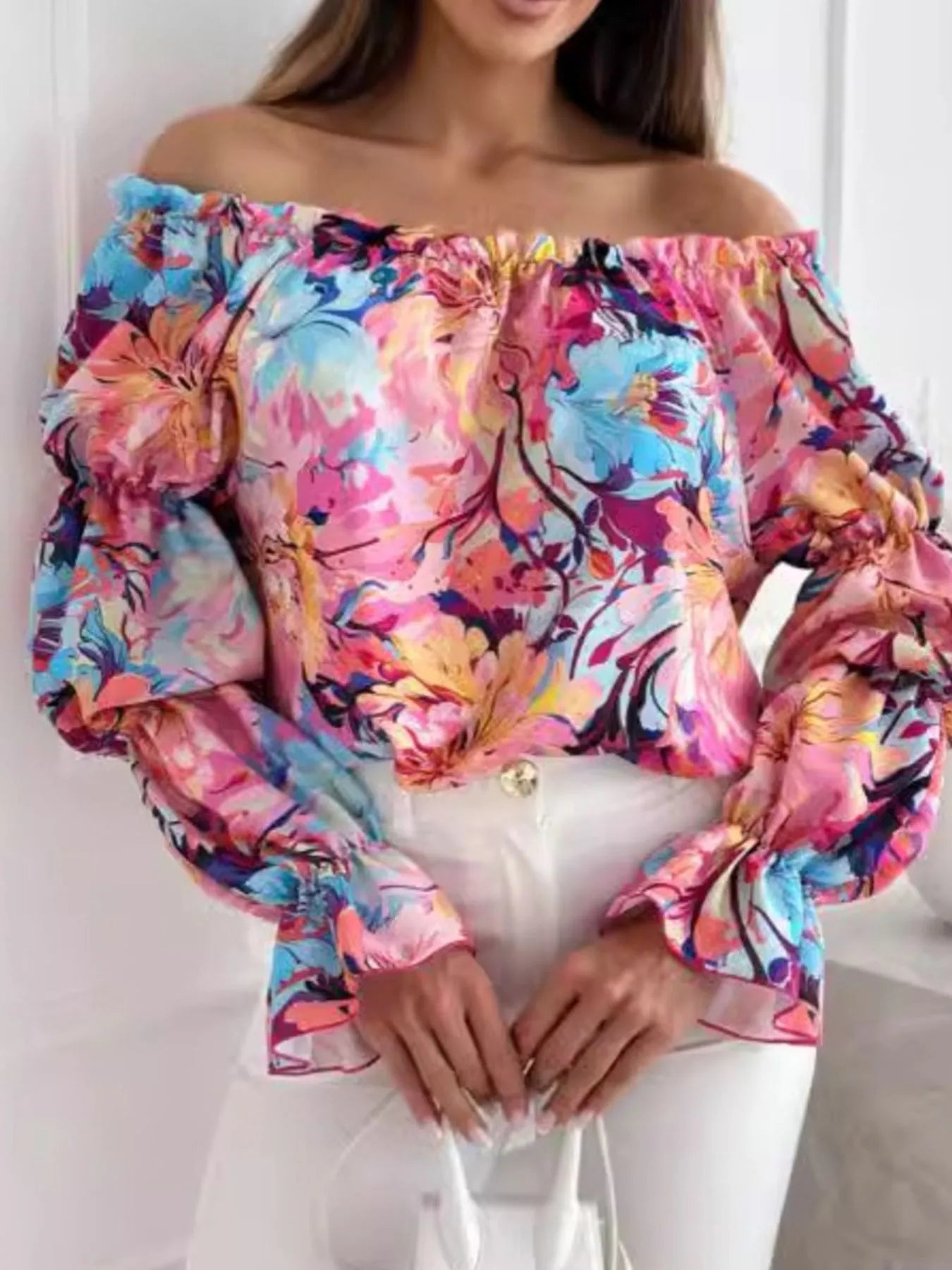 Off-Shoulder Floral Ruffle Blouse