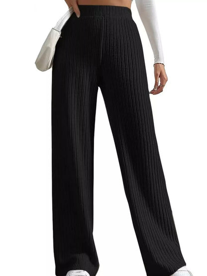 Ribbed Knit Wide-Leg Sweater Pants