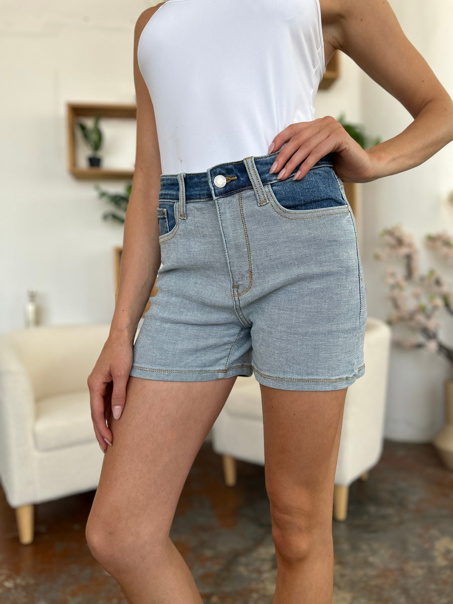 Color Block Denim Shorts