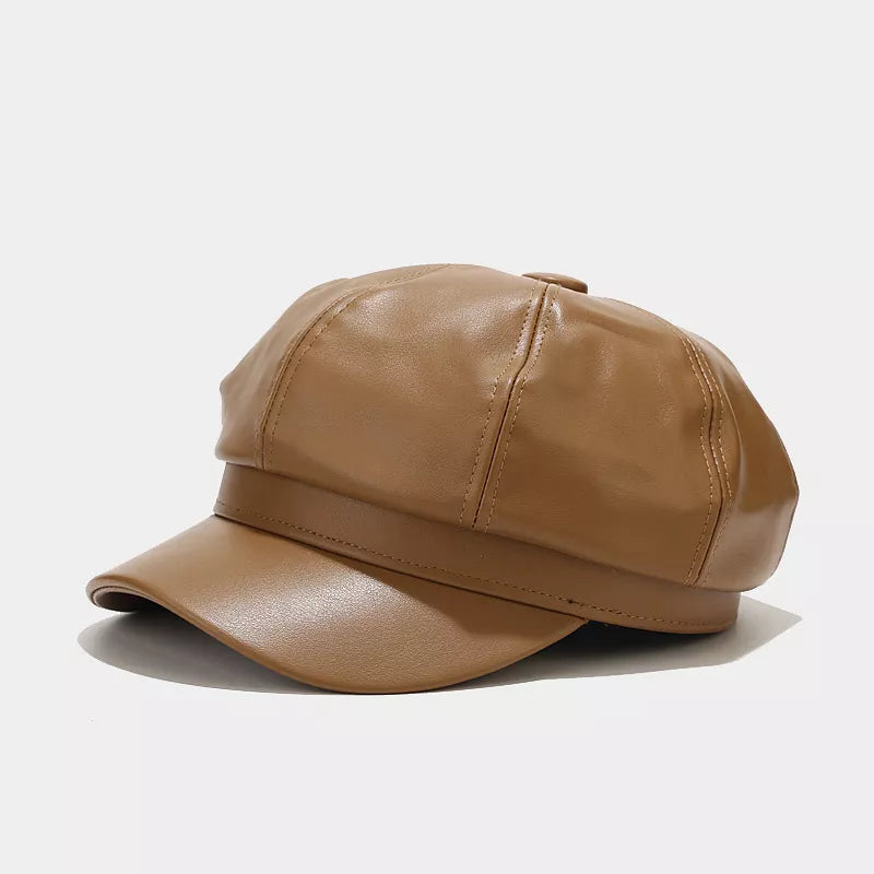 Faux Leather Newsboy Hat