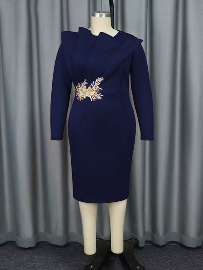 Embroidered Long Sleeved Evening Dress