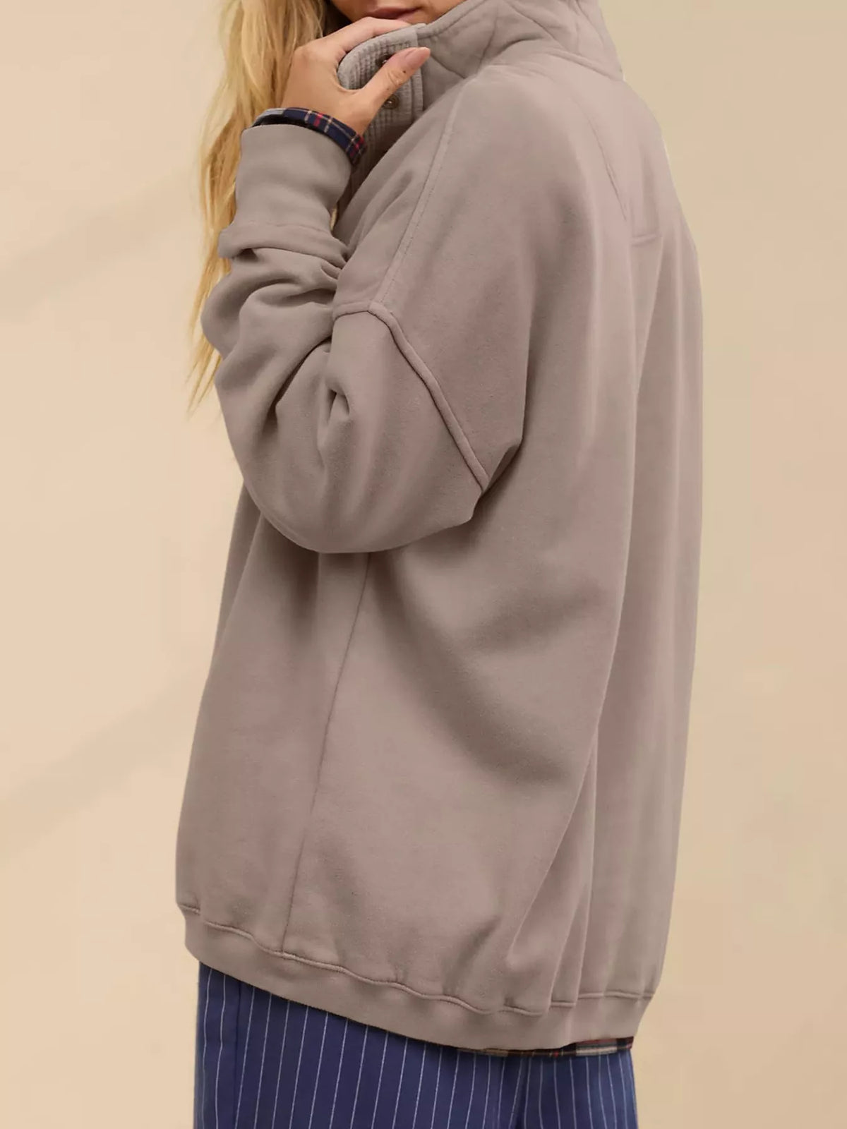 Half Snap Dropped Shoulder Sweatshirt