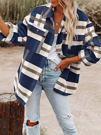 Plaid Button-Down Long Sleeve Jacket
