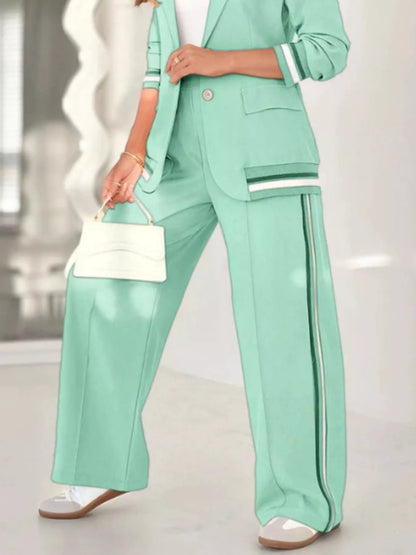 Plus Size Button Down Jacket and Pants Set