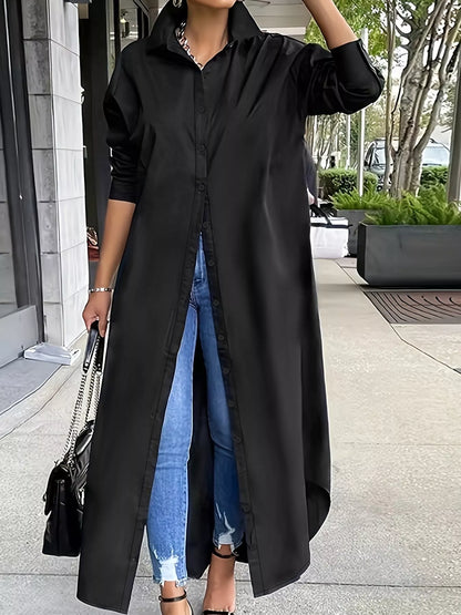 Plus size longline button-down shirt, view 7