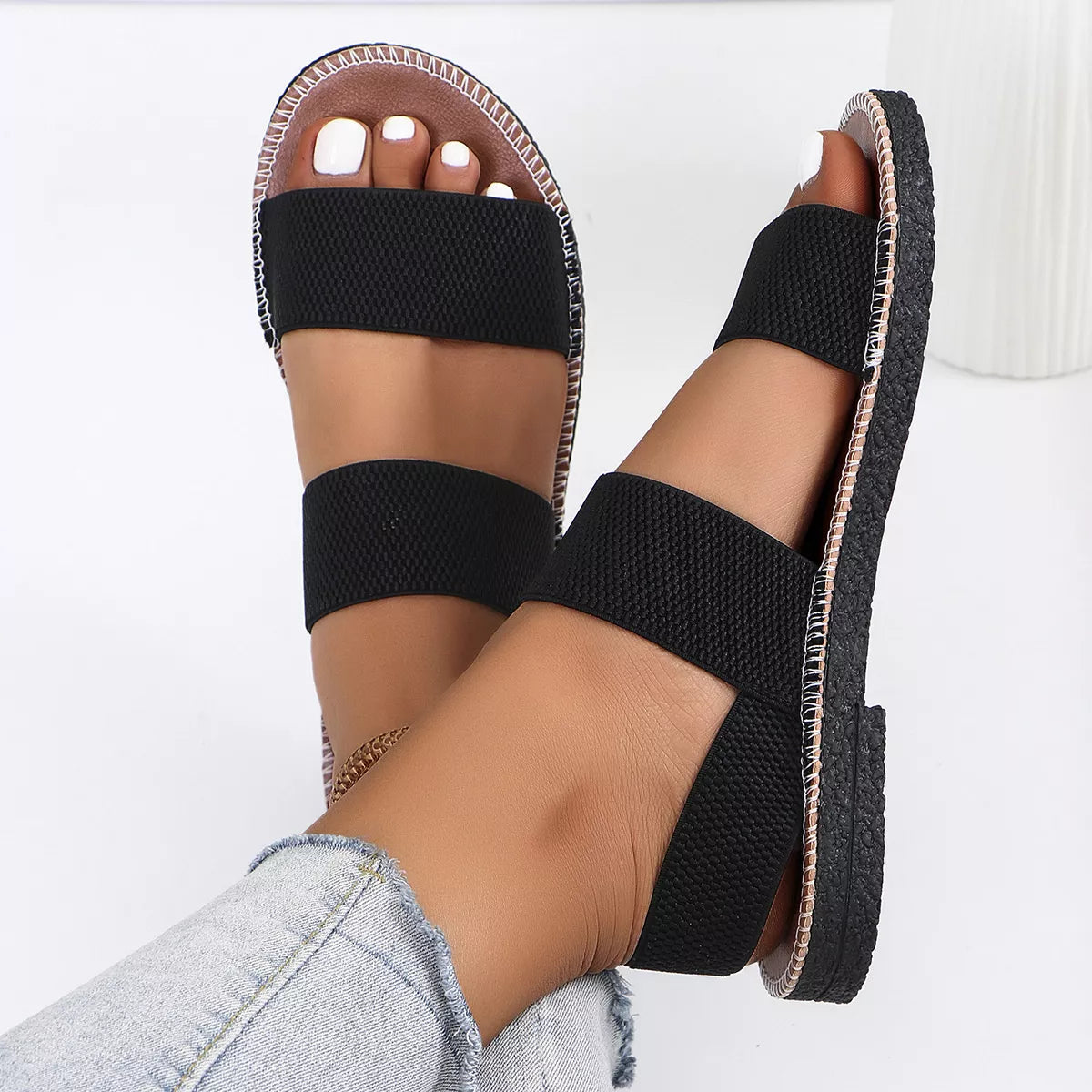 Elastic band flat sandals, view 3