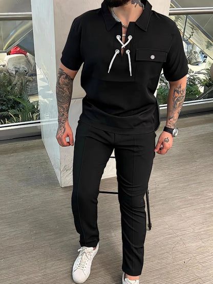 Men'sLace Up Short Sleeve Top and Pants