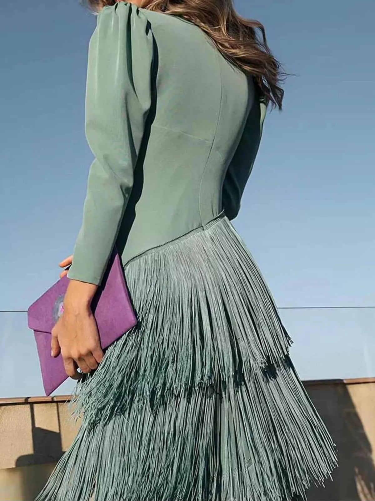 Plus size fringed puff sleeve dress, view 6