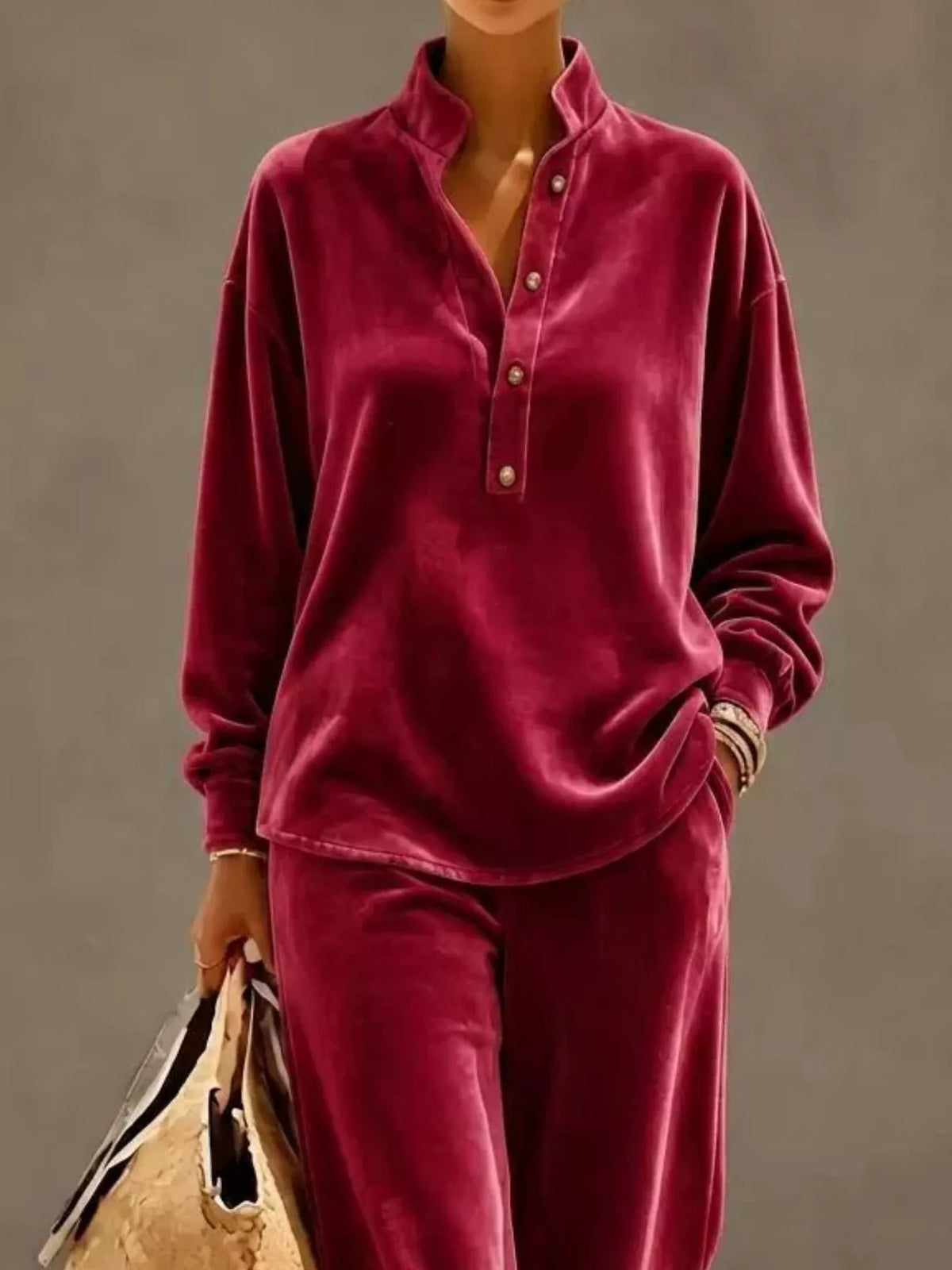 Half button top and pants set, view 12