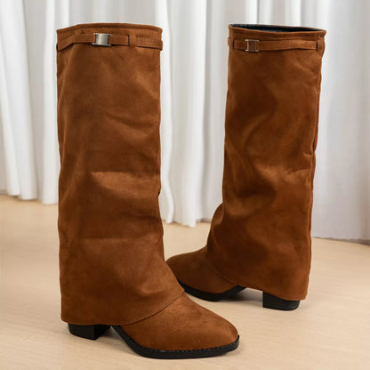 Point Toe Block Heels Boots