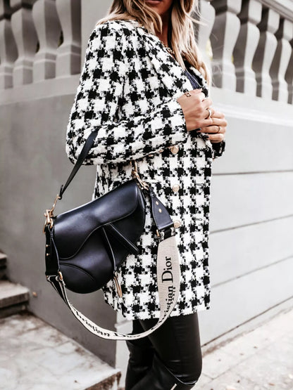 Plaid Tweed Double-Breasted Coat