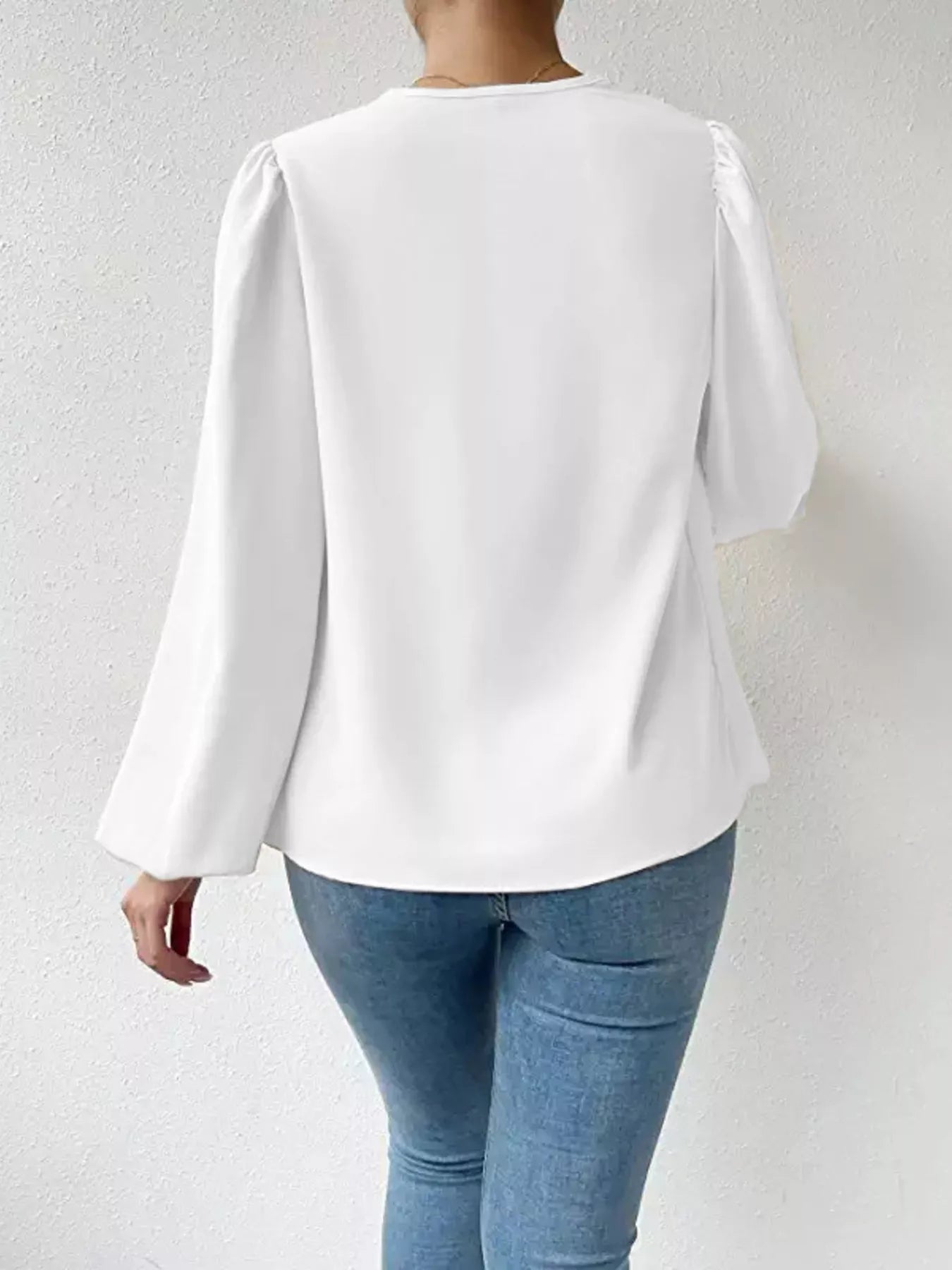 Full Size Cowl Neck Balloon Sleeve Blouse