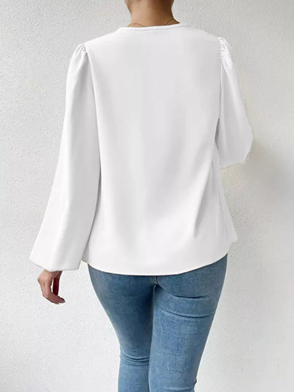 Full Size Cowl Neck Balloon Sleeve Blouse