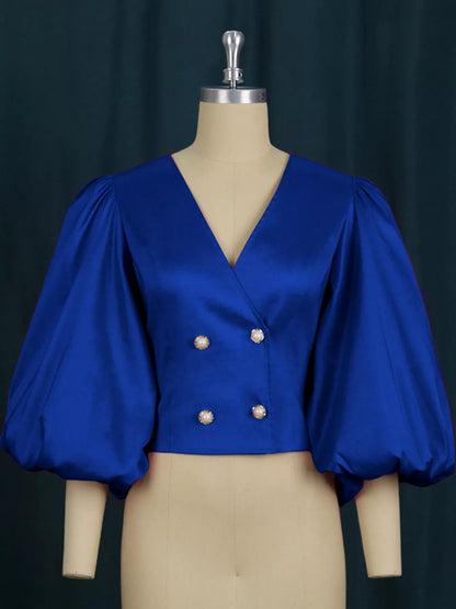 Double-breasted puff sleeve blouse, view 10