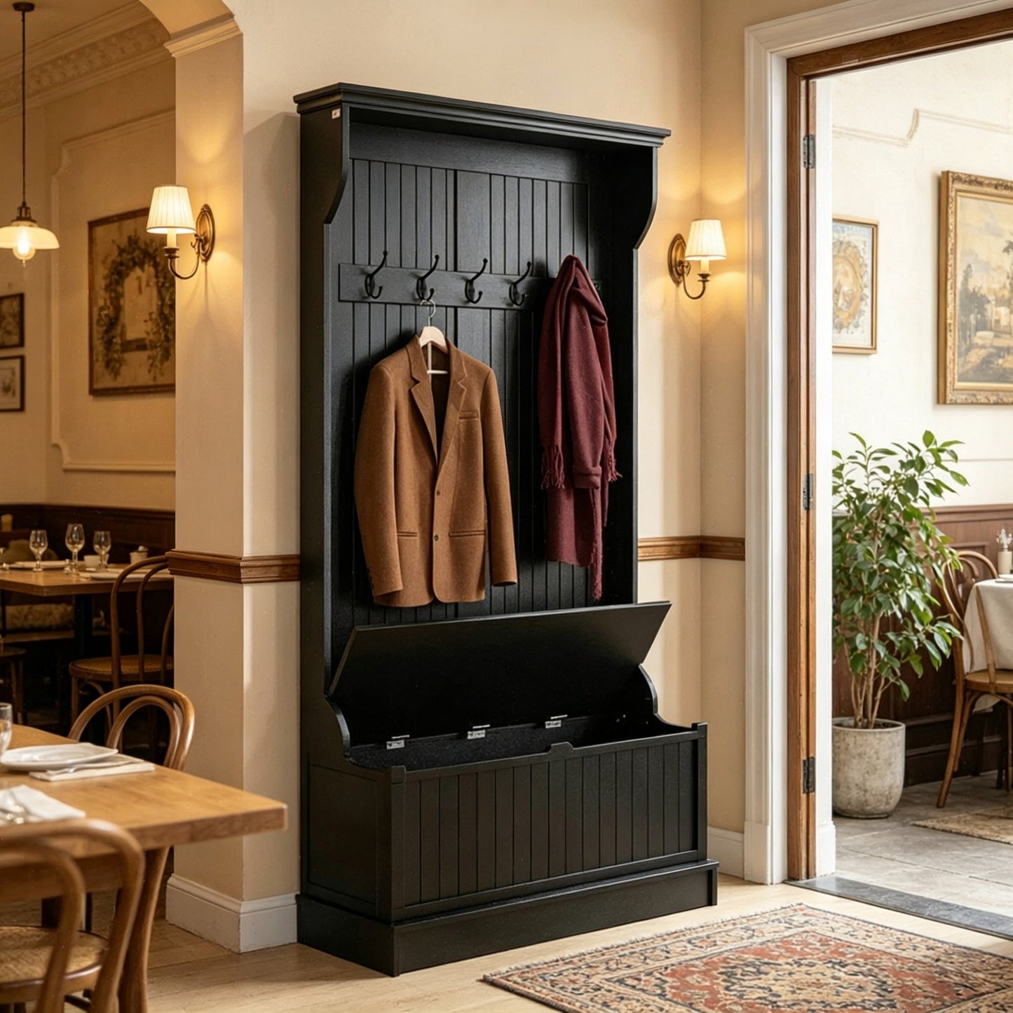 Black 3-In-1 Entryway Bench Coat Rack