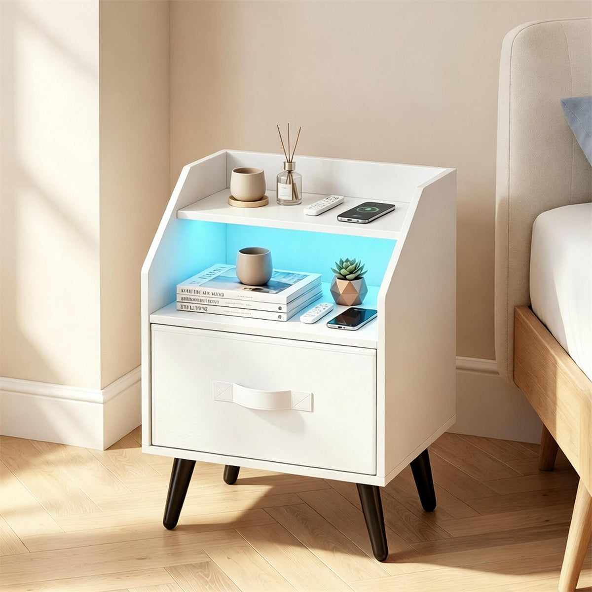 LED Nightstand with Charging Statio