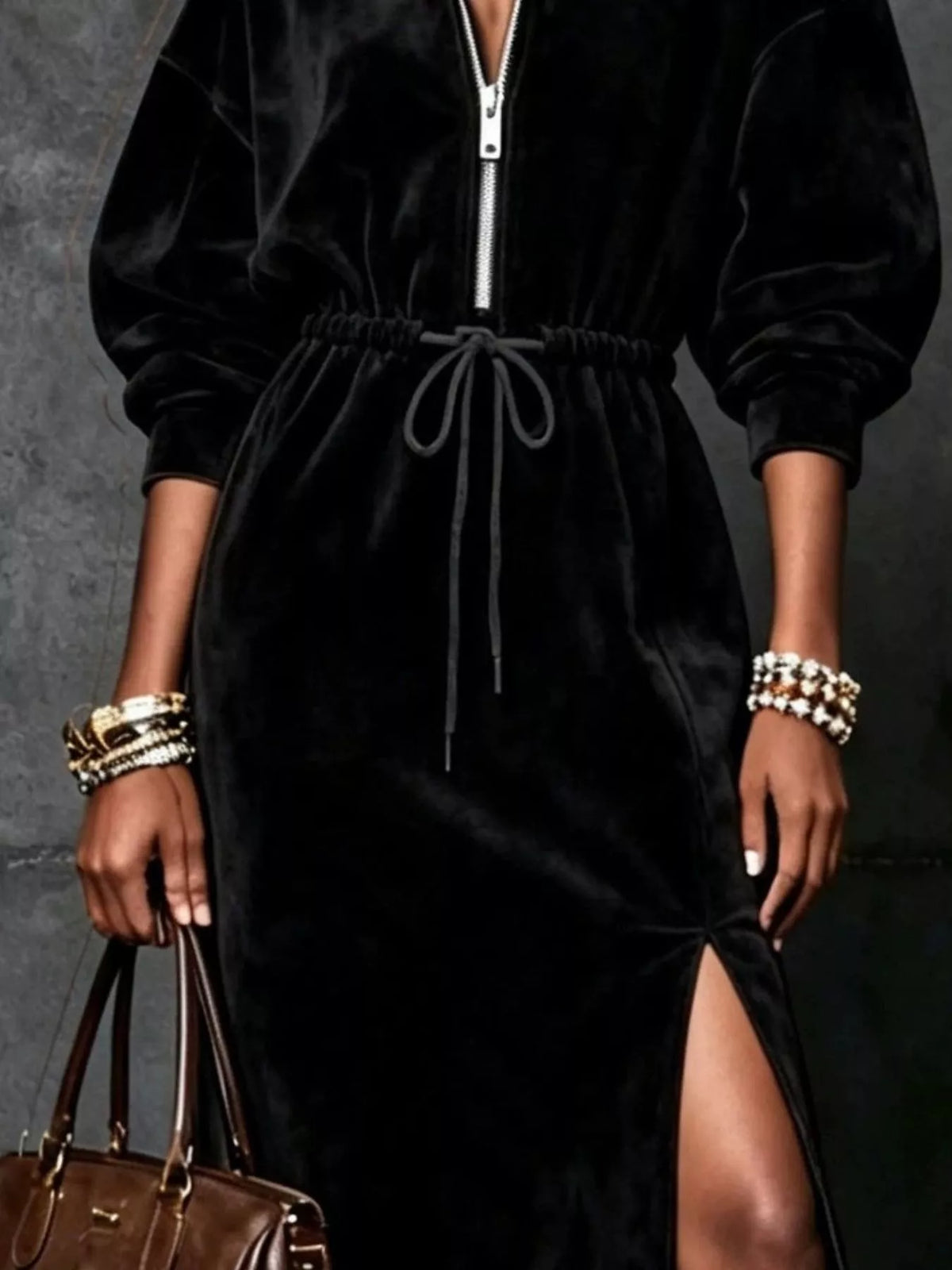Zip-front midi dress, view 5