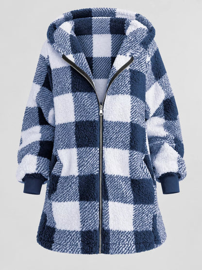 Plaid sherpa hooded zip-up jacket, view 17