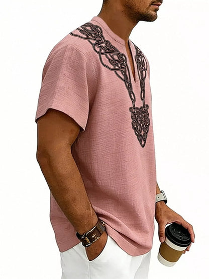 Men's Full Size Notched Printed Short Sleeve Blouse Plus Size