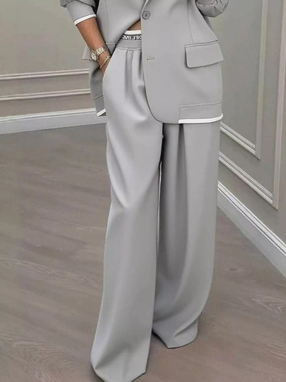 Full Size One Button Blazer & Wide Leg Pants Set Plus Size
