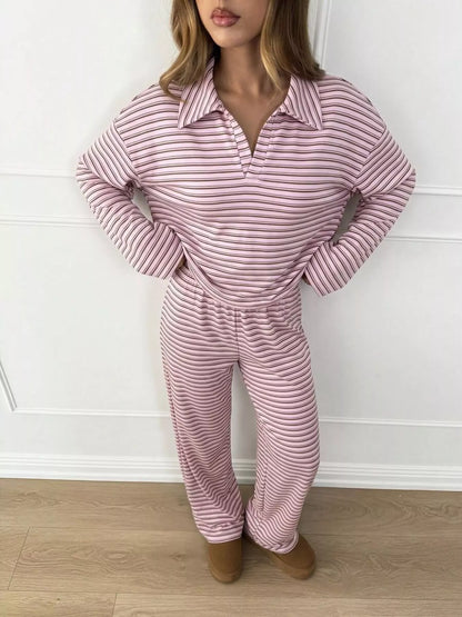 Striped polo top and pants set, view 4