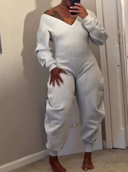 Off-Shoulder Long Sleeve Casual Jumpsuit