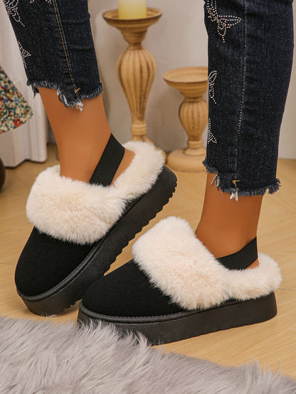 Fur Round Toe Platform Slippers