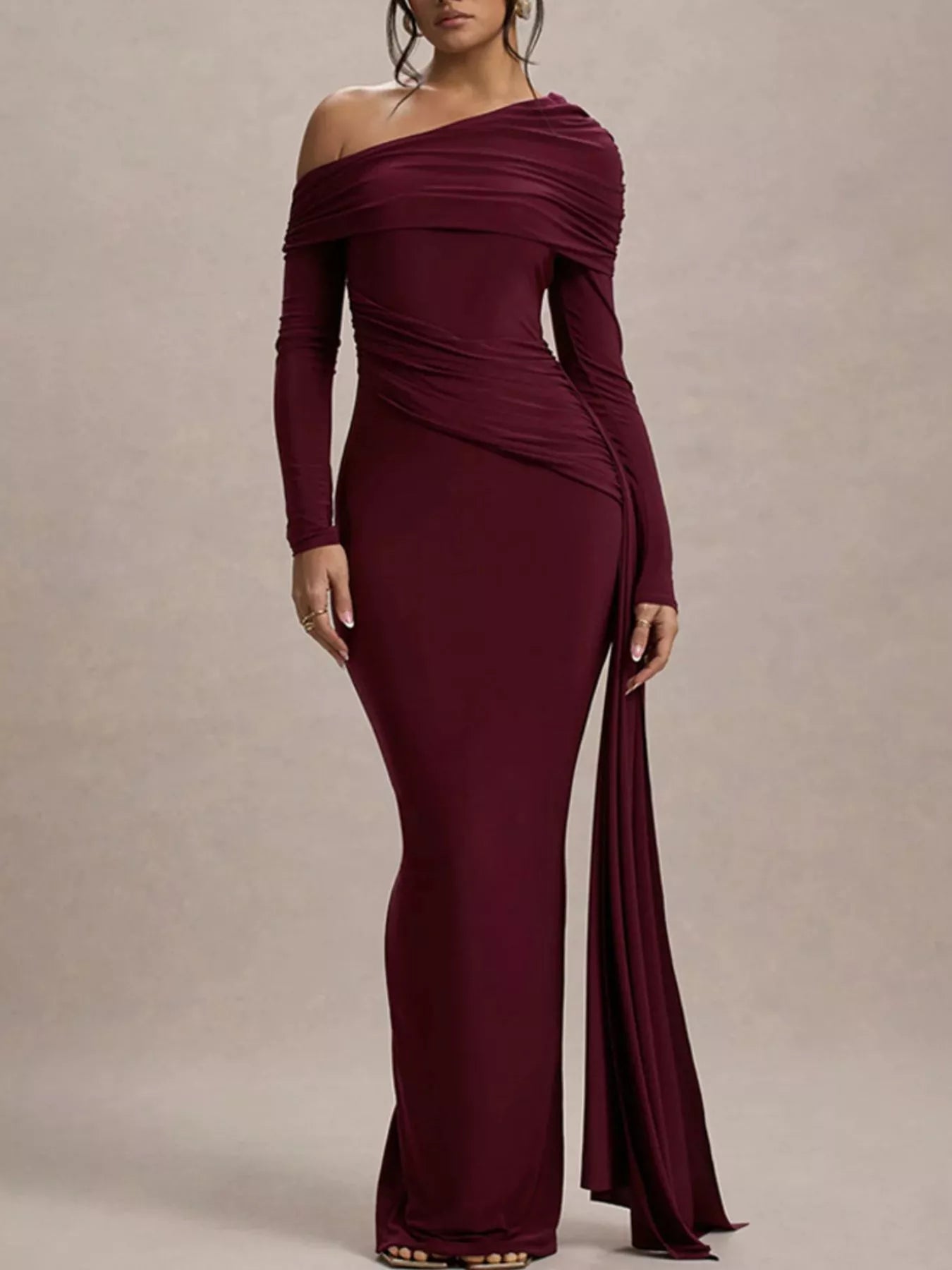 One-Shoulder Ruched Maxi Dress