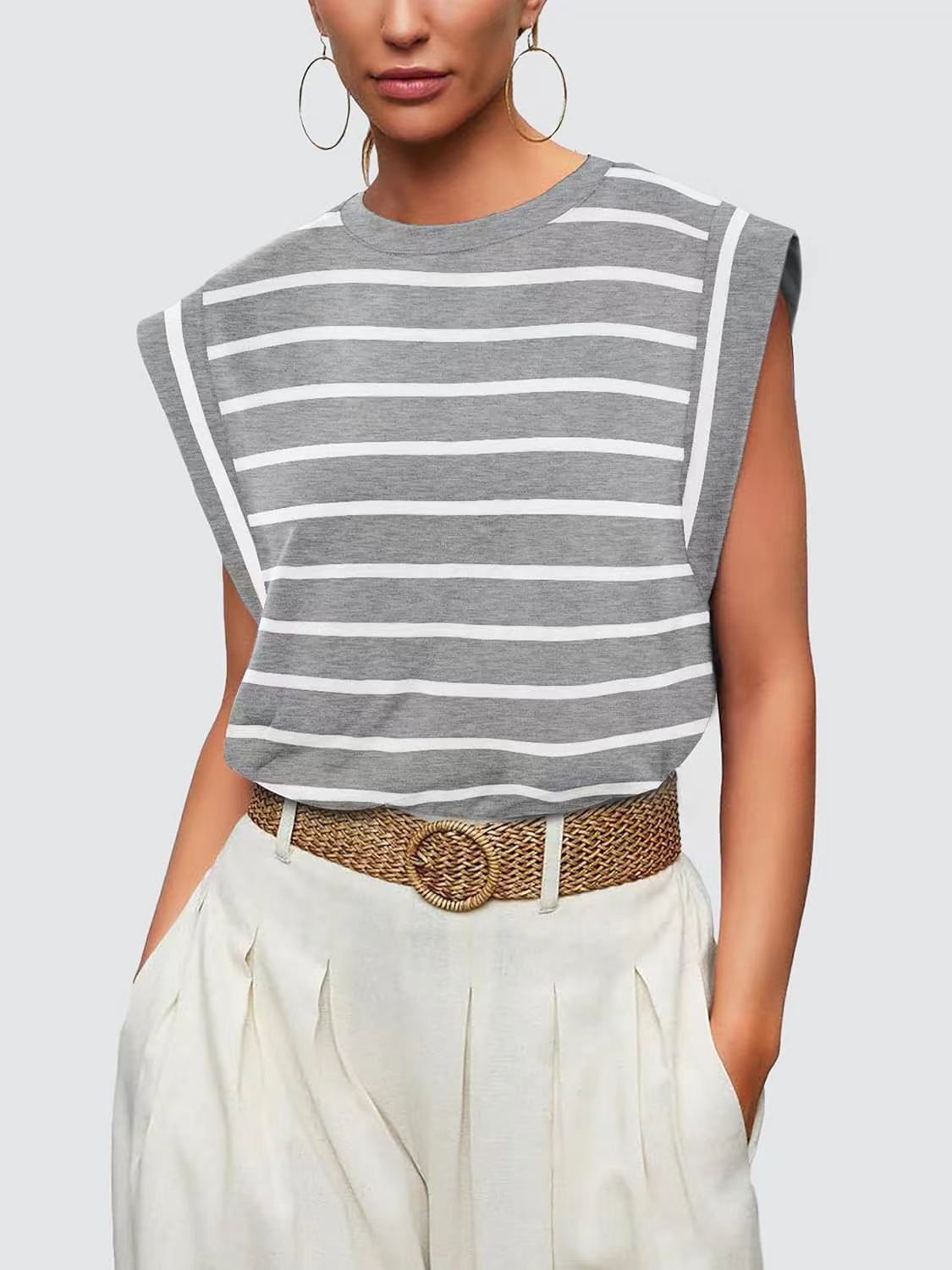 Striped Cap Sleeve T-Shirt