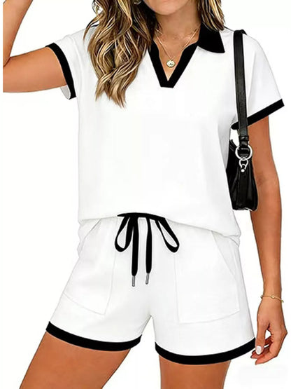 Polo Collar Short Sleeve Top and Shorts Set