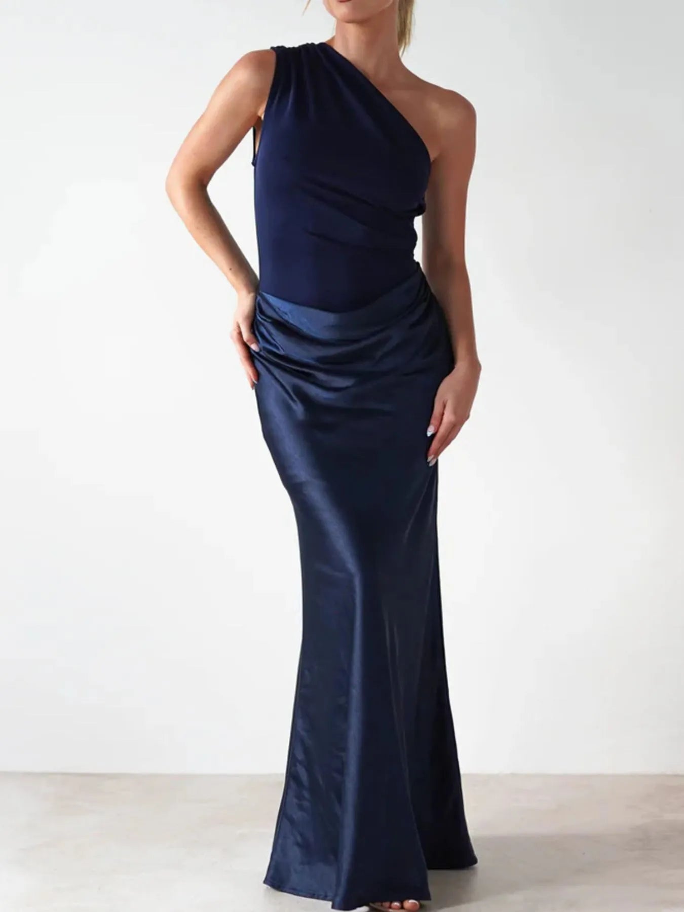 One Shoulder Ruched Bodycon Maxi Dress