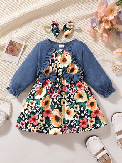 Children's Ruffled Floral Dress with Headband