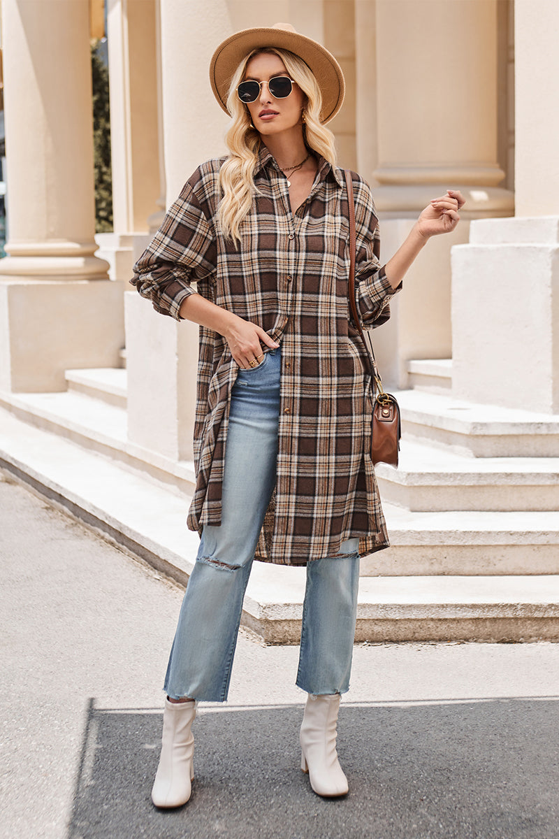 Plaid Long Sleeve Coat