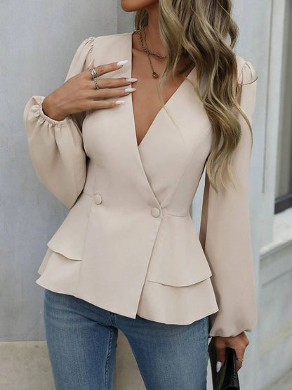 Surplice Balloon Sleeve Blouse