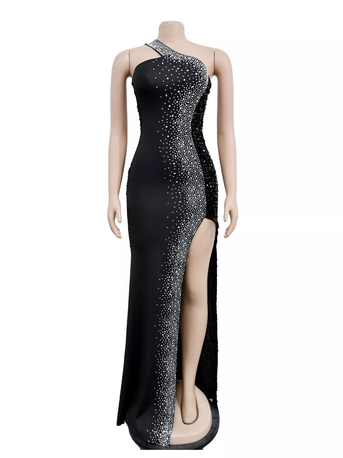 Rhinestone one-shoulder maxi dress, view 7