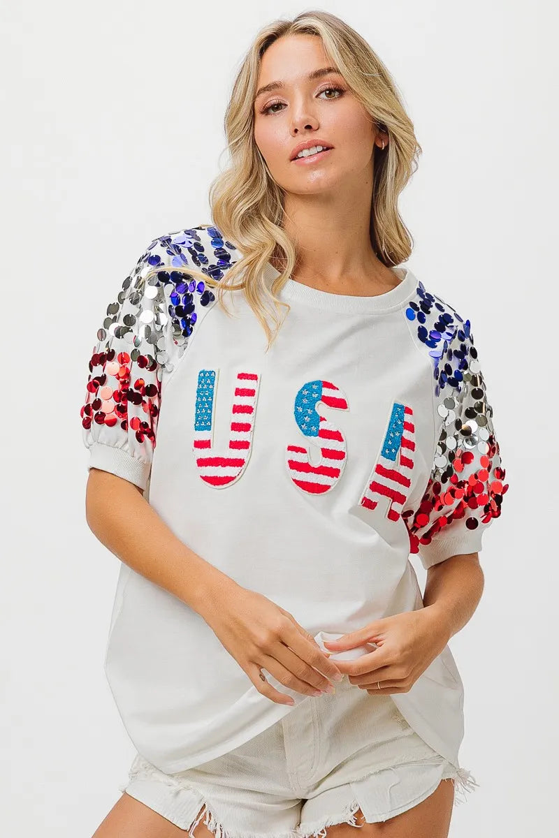 American Flag Sequin Top