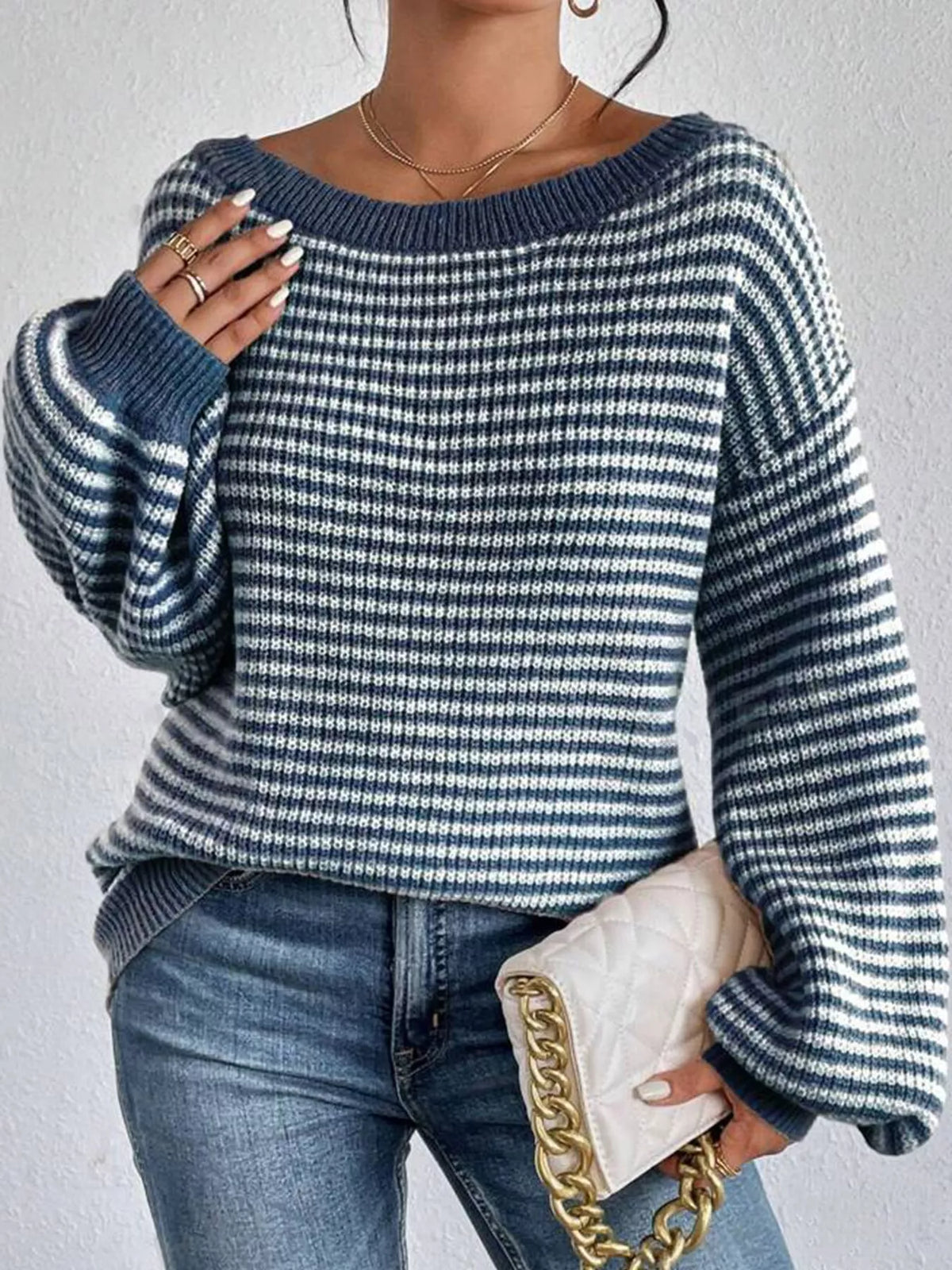 Plus size boat neck sweater, view 8