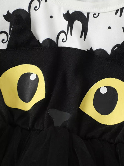 Children's Halloween Cat Eye Ruffle Tulle Dress