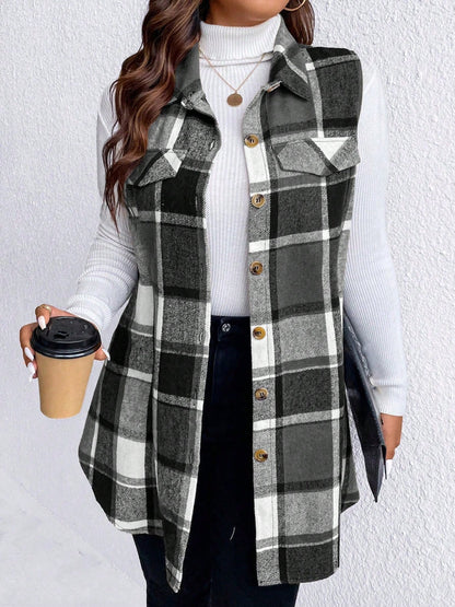 Plus Size Button Up Vest Coat