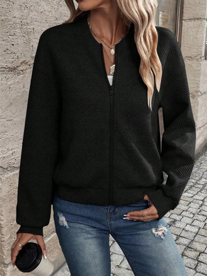 Textured Knit Zip-Up Jacket