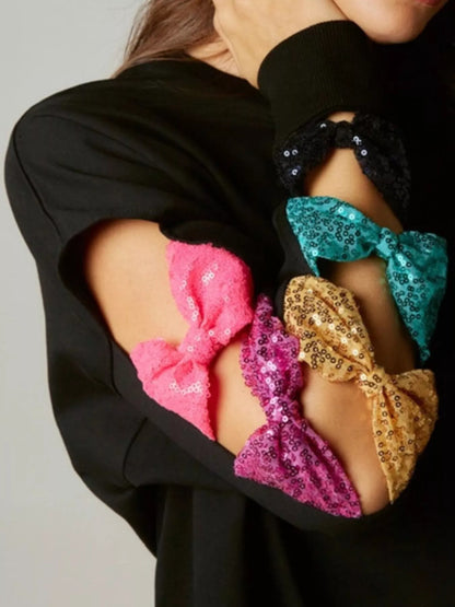 Sequin Bow Cutout Sweatshirt