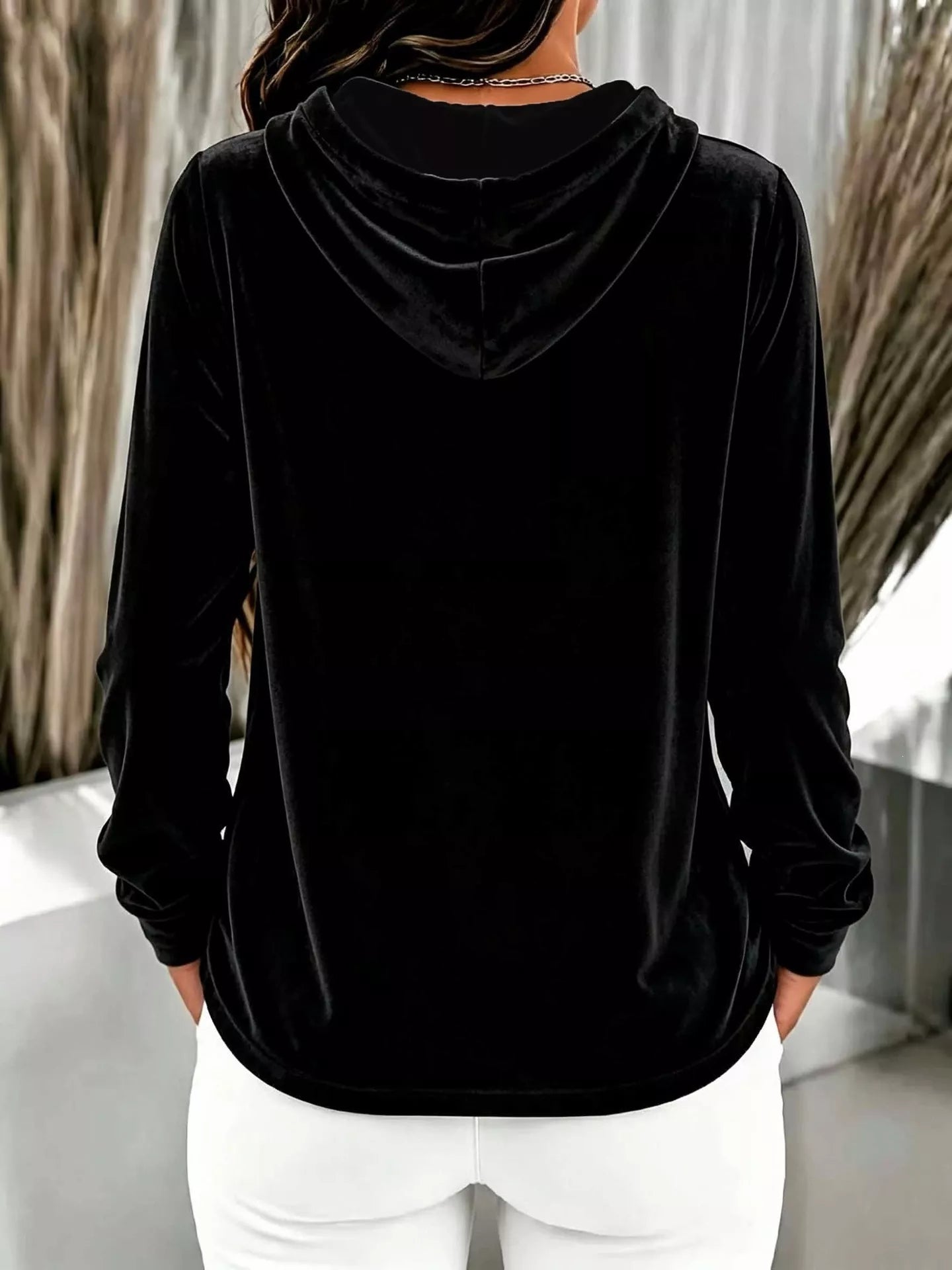 Full Size Drawstring Button Detail Hoodie Plus Size