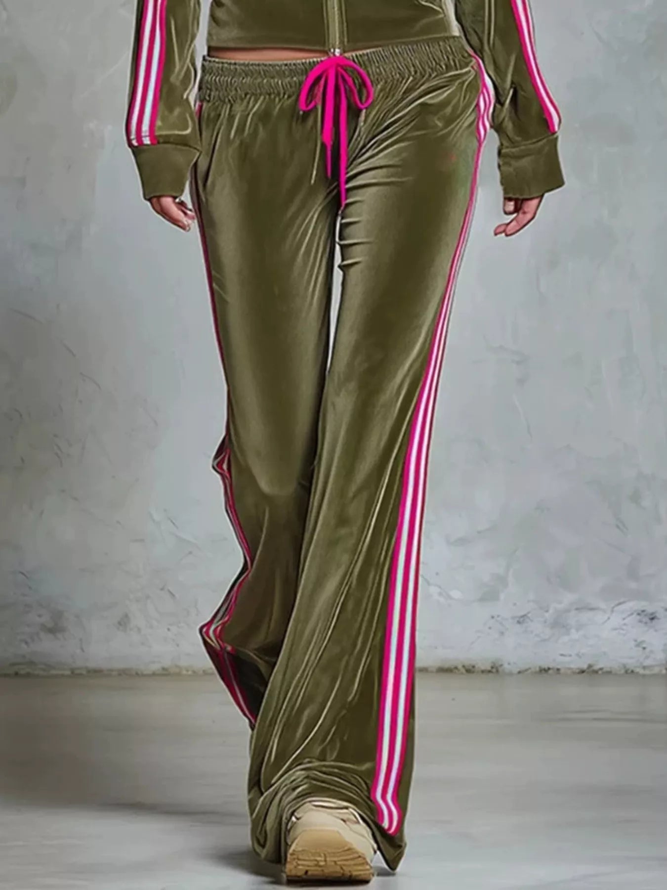 Striped Zip Up Outerwear and Pants Set