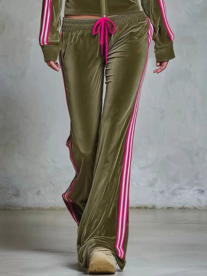 Striped Zip Up Outerwear and Pants Set