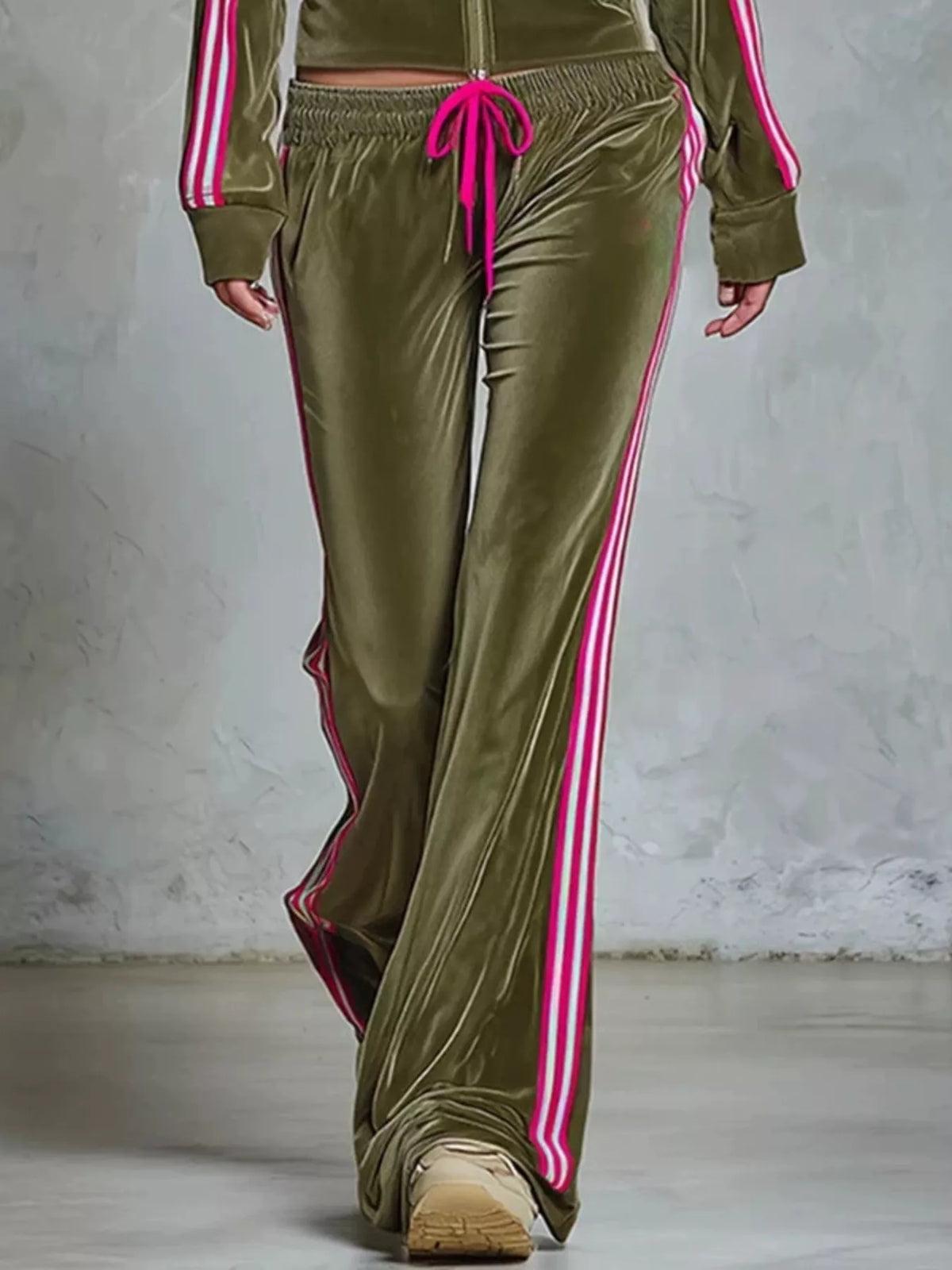 Striped Zip Up Outerwear and Pants Set
