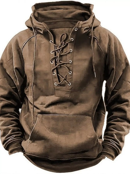 Men's Plus Size Lace Up Raglan Sleeve Hoodie