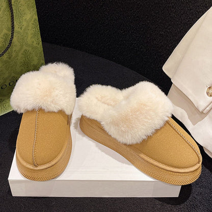 Suede Faux Fur Platform Slippers