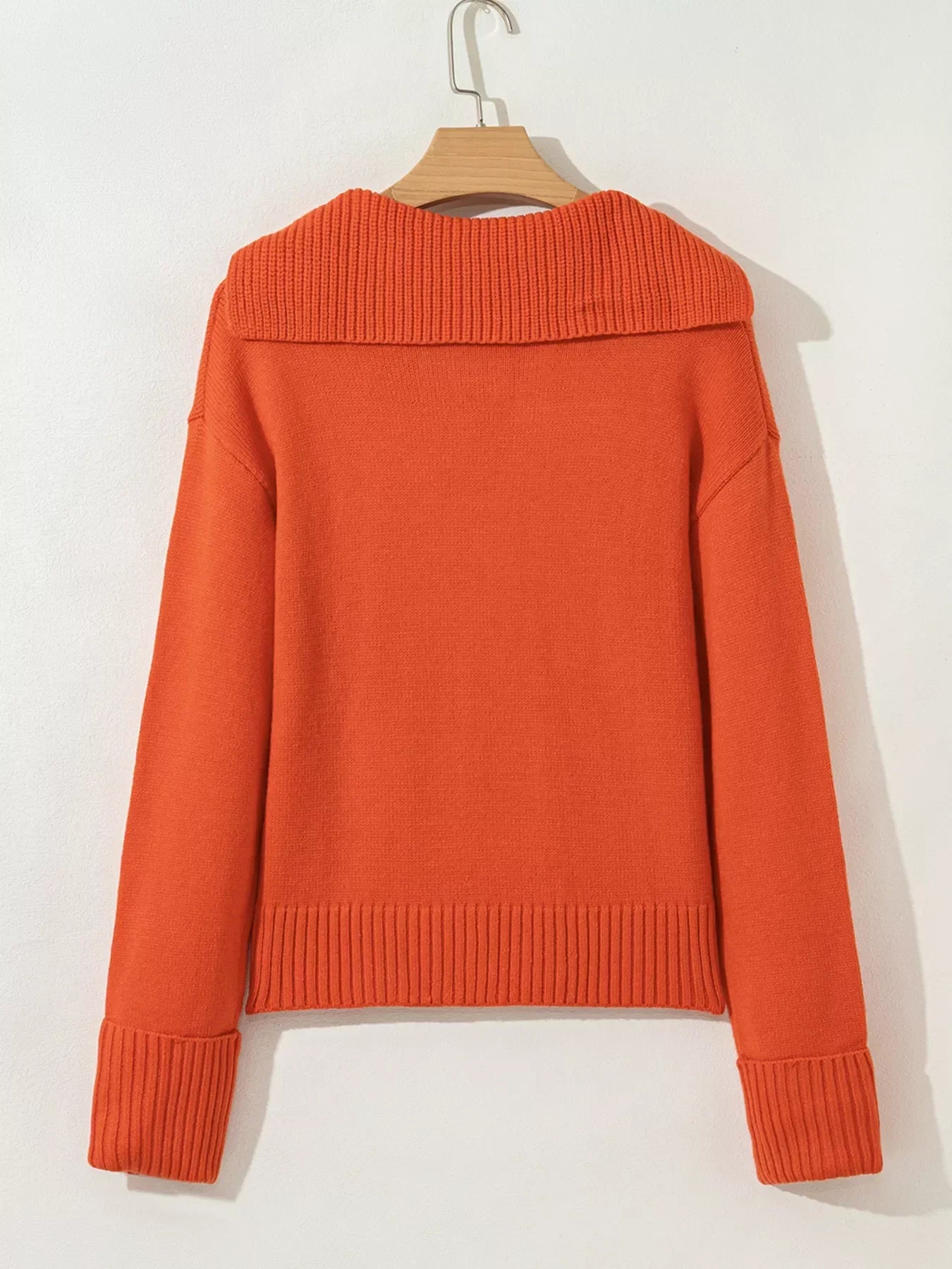 Collared V Neck Ribbed Edge Sweater