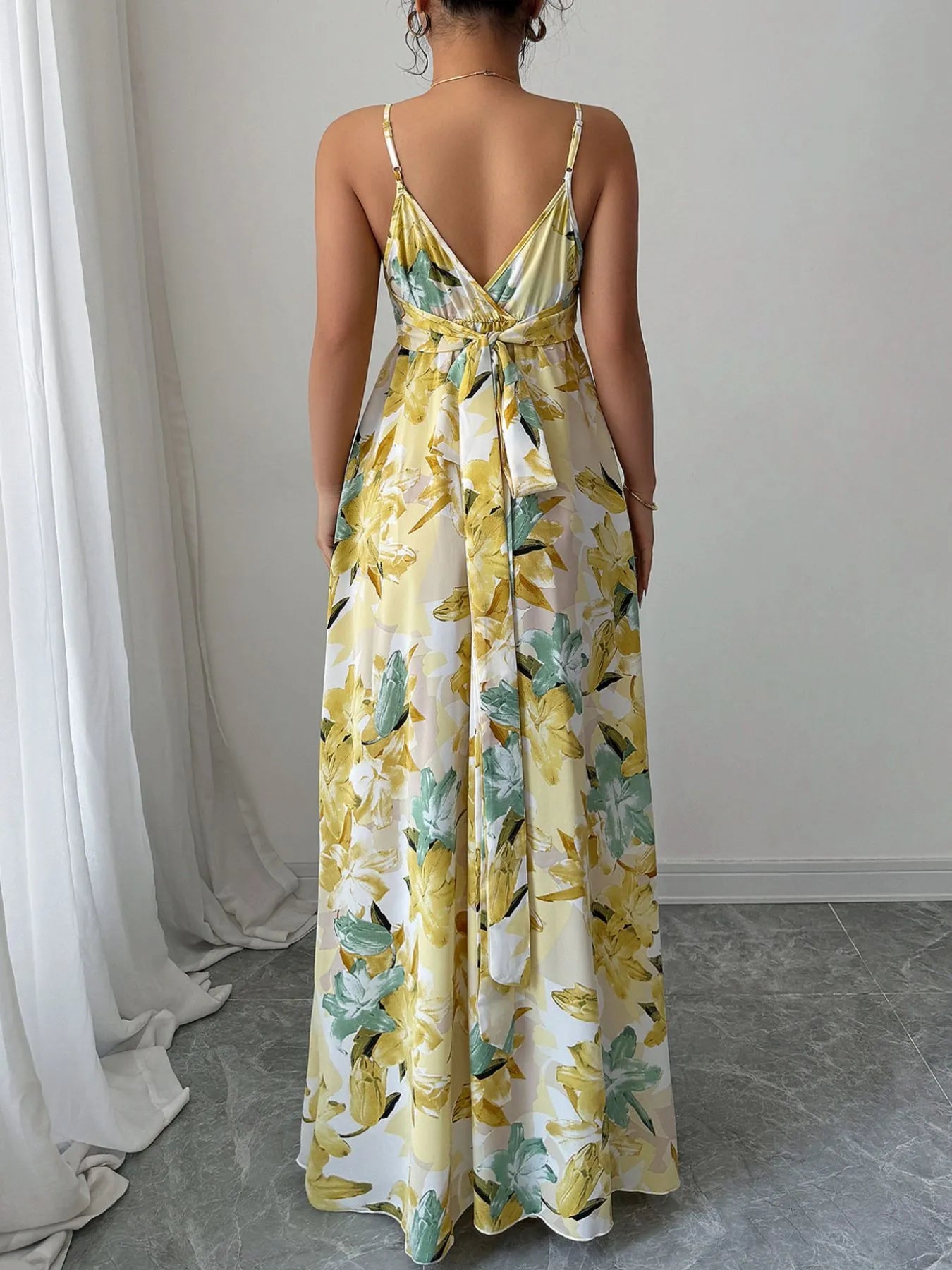 Floral Print Maxi Cami Dress with Side Slit