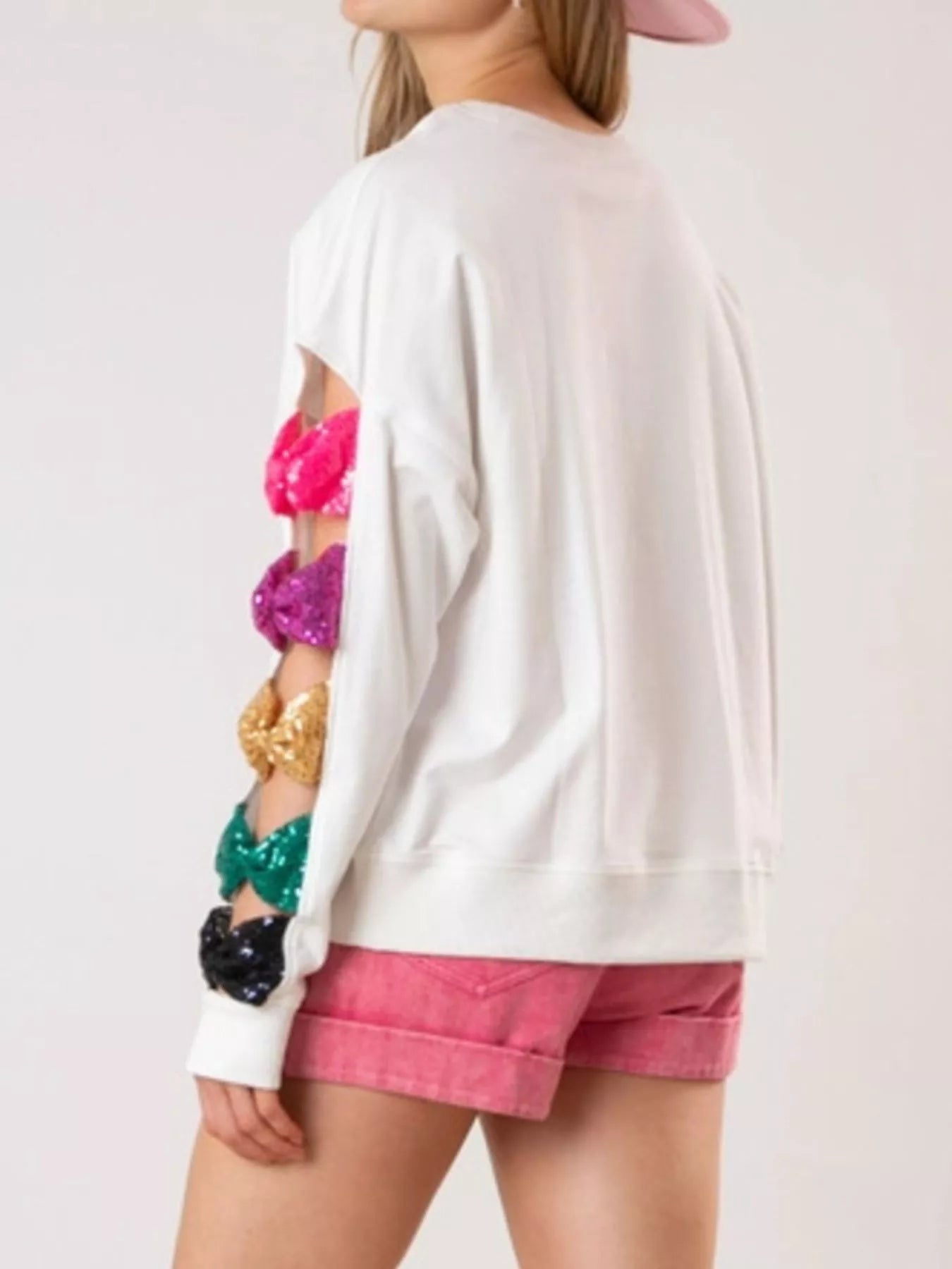 Sequin Bow Cutout Sweatshirt